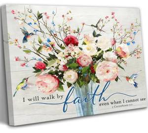 lot 8098 image: Christian Flower Wall Art Bible Verse Wall Decor Rustic Floral Scripture Canvas Paintings Inspirational Religious Picture Posters Prints Christian Faith Based Gifts for Home & Office Decor 24x16in