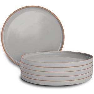 lot 8106 image: MORA Ceramic Flat Dinner Plates Set of 6, 10.5 in High Edge Dish Set - Microwave, Oven, and Dishwasher Safe, Scratch Resistant, Modern Dinnerware- Kitchen Porcelain Serving Dishes - Earl Grey