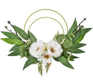 lot 8107 image: Spring Wreath for Front Door, Eucalyptus Door Wreaths with White Peony Flowers, Artificial Summer Green Fern Wreath for Outdoor Farmhouse Home Wall Kitchen Window Decor Pink