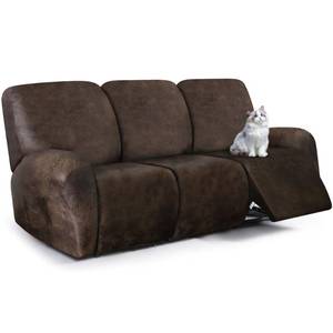 lot 8108 image: ANARACHON Leather Look Recliner Couch Cover, 8-Pieces Stretch Recliner Sofa Covers, Soft Reclining Slipcover, Washable Furniture Protector for Pets (3 Seater, Brown)