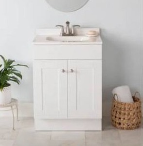 lot 5922 image: Project Source Dover 24-in True White Single Sink Bathroom Vanity with White Cultured