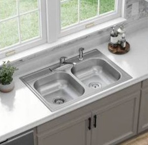 lot 5923 image: Elkay Dayton Drop-in 33-in x 22-in Stainless steel Double equal bowl 22 -Gauge Kitchen Sink