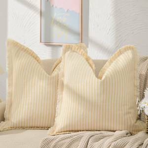 lot 8131 image: ZWJD Throw Pillow Covers 20x20 Set of 2 Striped Pillow Covers with Fringe Chic Cotton Decorative Pillows Square Cushion Covers for Sofa Couch Bed Living Room Farmhouse Decor