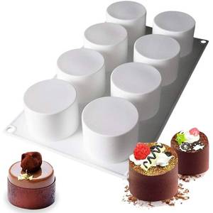lot 8137 image: OCPO KITCHEN Tall Cylinder Silicone Molds for Mousse Cake, 3D Silicone Baking Mold for Brownie French Dessert Pastry Ice Cream Cake Decoration Mold, Cylinder Shape (8-cavity)