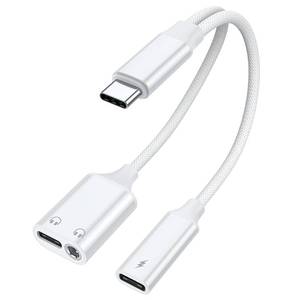 lot 8145 image: AreMe USB C Splitter 1 in 3 Out, USB C to 3.5mm Headphone and Charger Adapter, Dual Type C Aux Headphone Jack Dongle Cable Cord with PD 60W Fast Charging