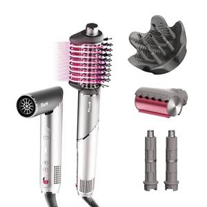 lot 148 image: Shark FlexFusion Hair Dryer with Fusion Hair Brush, Diffuser, Ceramic Air Styler with Auto-Wrap Hair Curlers, Ceramic Plates, Metallic Mist HD642 Retail$350