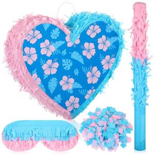 lot 8149 image: Lunmon Hawaiian Blue and Pink Heart Pinata Set Pinata Bundle with Blindfold and Confetti Cartoon Hibiscus Hawaii Heart Pi�ata Luau Party Decor for Cartoon Birthday Tropical Hawaiian Party Decorations