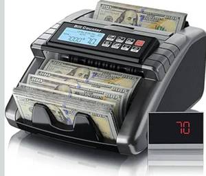 lot 151 image: AL1000 Money Counter Machine with Value Counting, Support Dollar and Euro, UV, MG, MT, IR, DD Counterfeit Detection, Cash Counter with LCD Display, Batch and Add, 1,000 NotesMin - Retail $199