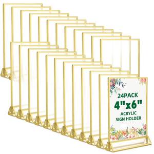 lot 8157 image: TonGass 18-Pack 4x6 Gold Acrylic Picture Frames 3mm Gold Border Wedding Table Number Holders, Clear Double-Sided Acrylic Sign Holders for Weddings, Banquets, Parties, Centerpieces