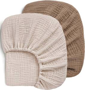 lot 8158 image: Pro Goleem Muslin Crib Sheets, 100% Cotton Crib Sheets for Boy Girl, 2 Pack Breathable Soft Neutral Baby Bed Sheets Set, Fits Standard Crib Mattress &amp Toddler Mattress 52x28, (BrownBeige)