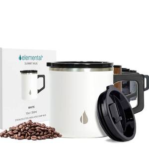 lot 8161 image: Elemental Insulated Coffee Mug - Triple-Wall Stainless Steel Summit Travel Cup for Hot and Cold Drinks - Thermal Coffee Mug with Lid and Handle for Camping, Office & Travel 12oz - White