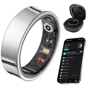 lot 8166 image: AMOVAN Smart Ring for Women Men, Fitness Tracker Ring with Body Temperature, Heart Rate, Blood Oxygen, Sleep Monitor, Calories, No Subscription Fee, IP68 Waterproof for iPhone & Android (Silver, #11)