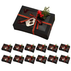 lot 8174 image: TIMBLESSING 12 Pack Christmas Gift Boxes with Clear Window, Red Christmas Gift Boxes with Ribbon, Pine Sprigs & Berry Decorations for Holiday Wrapping, 8.7x5.9x2.8 Inch (black)