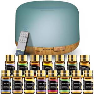 lot 8177 image: SACATR 500ml Essential Oil Diffuser with 15 Essential Oils, Ultrasonic Cool Mist Humidifier, Remote Control, 4 Timers, 15 Color Lights, Auto Shut-Off