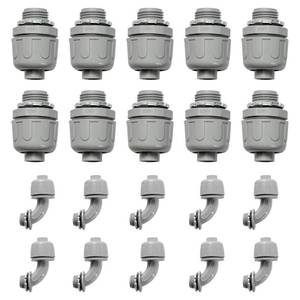 lot 8207 image: HDHAODA Conduit Connectors, 12 Inch Liquid Tight Connector NPT Non-Metallic for PVC Electrical Flexible Conduit Fittings, 10 Straight and 10 Angle 90 Degree, UL Listed, Grey (20-Pack)