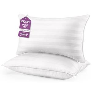 lot 8210 image: DIORIS Pillows Queen Size Set of 2 - Luxury Hotel Collection Bed Pillows for Sleeping, Supportive Side Sleeper Pillow, Fluffy Down Alternative Microfiber Filled for Back, Stomach Sleepers