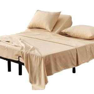 lot 8211 image: Kingnex Split Top King Sheets Set for Adjustable Bed 4 Pieces Includes 1 Flex Head Fitted Sheet 1 Flat Sheet 2 Pillowcases Beige