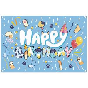 lot 8212 image: 6X3.6 Ft Happy Birthday Backdrop Blue Background Wall Decor for Kids Boys Girls Cartoon Dog Theme Party Decorations