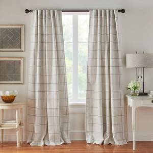 lot 8214 image: Elrene Home Fashions Brighton Windowpane Plaid Blackout Window Curtain, Living Room and Bedroom Drape with Rod Pocket Tabs, 52 x 84, Grey, 1 Panel