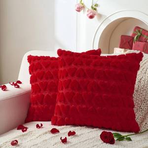lot 8231 image: Volcanics Valentines Pillow Covers 20x20 Set of 2, Red Heart Plush Faux Fur Jacquard Throw Pillow Covers, Decorative Pillowcases for Bedroom Sofa Home Decor