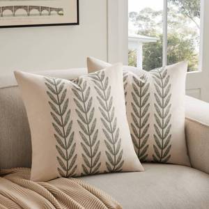 lot 8235 image: YZJZEDS 100% Cotton Farmhouse Leaves Throw Pillow Covers Set of 2, 16x16 Inch Green Pastoral Decorative Print Cushion Covers for Sofa Bed Living Room Home Decor