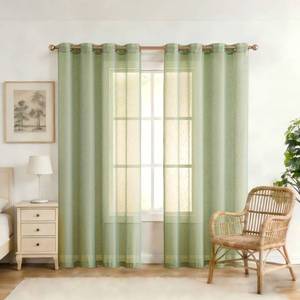 lot 8241 image: Randall Sage Green Faux Linen Sheer Curtain with 8 Metal Grommets Open Weave Window Treatment Drape for Living Room & Bedroom,Modern Privacy & Light Filtering & Light Drapes Curtains 2 Panels, 84Inch