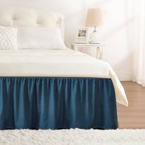 lot 8244 image: RIMELA Dusty Navy Bed Skirt King Size 15 Inch Drop, Wrap Around Elastic Bedskirt, Dust Ruffle for Adjustable Bed Base Machine Washable Easy to Install Bed Skirts