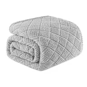 lot 8246 image: Whale Flotilla Fuzzy Fleece Twin Size Blanket for Bed, Soft Fluffy Jacquard Waffle Blankets for All Season, Lightweight and Warm, 60x80 Inch, Light Grey