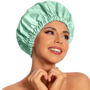 lot 8249 image: Reusable Shower Cap for Women, Large Waterproof Shower Essentials Bonnet Washable Elastic Band Bath Hair Wrap Hat for Long Hair, Braids(Green Bean)