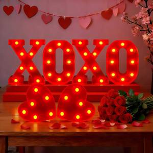 lot 8256 image: XOXO Sign with Valentines Day Lights Heart, 6Pcs Battery Operated LED Marquee Light for Tabletops, Shelf, Mantel, Romantic Nights, Perfect as Valentines Day Decorations for Bedroom (Batteries Not Included)