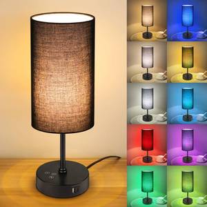 lot 8263 image: Unicozin Table Lamp for Bedroom, 3 Color Temperatures, 7 RGB Colors, Adjustable Brightness, Dual USB Charging Ports, Ambience Nightstand Light with Black Shade, Desk Lamp for Kids Reading Home Office