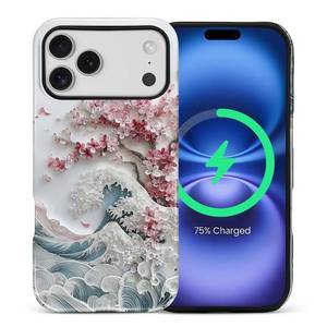 lot 8277 image: casesok for iPhone 17 Pro Max Case,Compatible with MagSafe,Dual-Layer Hard Shell  Silicone Cover,Full Body Protection Shockproof Case for iPhone 17 Pro Max-Blossoming Sakura Wave