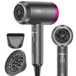 lot 8289 image: CONFU Ionic Blow Dryer 1600W, Portable Lightweight Fast Drying Negative Ion Hairdryer Blowdryer, 3 Heat Settings & Infinity Speed, with Diffuser and Concentrator Nozzle for Home & Travel