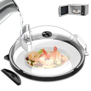 lot 8290 image: Microwave Food Cover with Water Steamer, Microwave Splatter Cover for Food, 10 Inch Clear Large Microwaves Plate Cover Lid with Handle, Splatter Guard, Accessories Gadgets for Kitchen