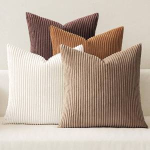 lot 8292 image: MIULEE Boho Farmhouse Throw Pillow Covers 18x18 Inch Set of 4 Rustic Mordern Neutral Cushion Covers Soft Corduroy Nordic Home Decor for Couch Bed Sofa Living Room Brown