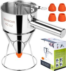 lot 8293 image: WIHBOIR Stainless Steel Pancake Batter Dispenser with Squeeze Handle and Multi-Nozzle, for Pancakes, Cupcakes, and Baked Goods. 40 oz