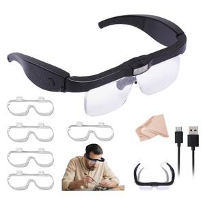 lot 8297 image: Professional Magnifying Glasses Headset with 5 Detachable Lenses 0.75X-4.0X & 3 LED Lights, Rechargeable Hands-Free Headband Magnifier for Close Work, Jewelry Crafts Hobby