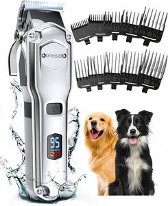 lot 8303 image: oneisall Dog Clippers for Grooming for Thick Heavy CoatsLow Noise Rechargeable Cordless Pet Shaver with Stainless Steel BladeWaterproof Dog Shaver for Dogs Pets and Animals (Silver)