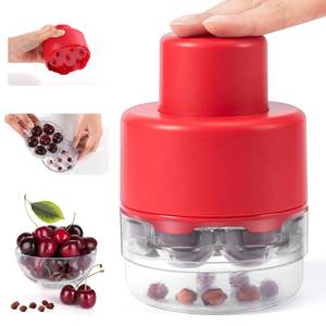 lot 8304 image: SCHVUBENR 7-IN-1 Large Cherry Pitter Tool - Portable Cherry Corer Pitter with Ergonomic Push Design - Easy to Use for Making Cherry Jam - Pit 7 Cherries at Once, Saving Time & Effort - Red