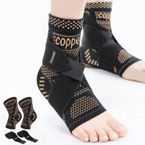 lot 8306 image: INDEEMAX Ankle Brace for Sprained Ankle Compression Sleeve, 2 Pack Copper Infused Ankle Support Brace for Women & Men, Plantar Fasciitis Relief Achilles Tendonitis, Sports Running, Copper Black, L