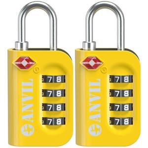 lot 8307 image: ANVIL TSA Approved Luggage Lock - 4 Digit Combination, 10,000 Combinations, Easy-Read Password Window, Travel Lock for Suitcases, Backpacks, Gym & Student Lockers, Baggage(Yellow 2 Pack)