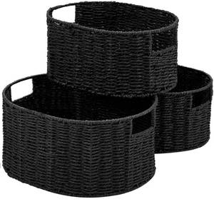 lot 8320 image: Vagusicc Wicker Basket, Set of 3 Round Storage Baskets for Organizing, Woven Paper Rope Wicker Storage Basket with Handles, Black Cube Storage Organizer Bins Baskets for Shelves & Decor, Black