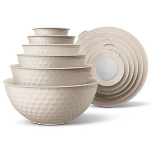 lot 8322 image: COOK WITH COLOR Mixing Bowls with Lids - 12 Piece Plastic Nesting Bowls Set includes 6 Prep Bowls and 6 Lids, Non Slip Bottom and Embossed Design - Microwave Safe (Cream)