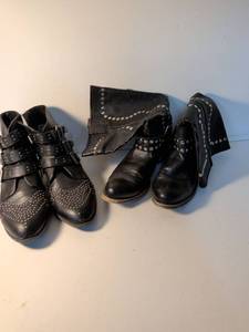 lot 114 image: Studded Black Leather Ankle Boots with Buckle Straps