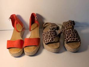 lot 120 image: Red and Leopard Print Espadrille Wedge Sandals