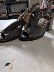 lot 138 image: Miu Miu Black Leather Block Heel Sandals