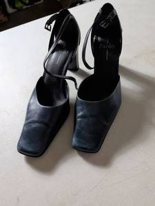 lot 139 image: Paolo Linea Black Leather Ankle Strap Heels
