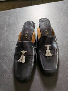 lot 144 image: Ralph Lauren Black Leather Tassel Mules