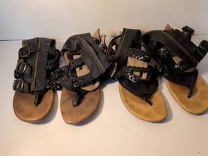 lot 158 image: Black Woven Leather Gladiator Sandals