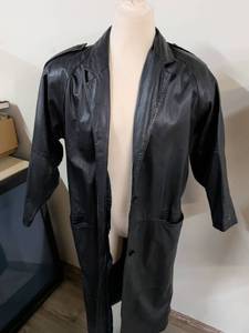 lot 177 image: Korean Made Black Leather Trench Coat